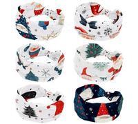 6 Packs Women's Headbands Adorable Christmas Gnomes Snowflake Tree White Twisted Cross Hairband Soft Sweat Hairbands Elastic Wide Headband Hair Accessory