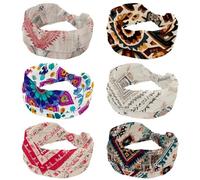 6 Packs Women's Headbands, Twisted Cross Sport Hairbands, Art Retro Ethnic Pattern Non-Slip Headbands for Girl, Yoga Workout Sweat Head Wrap