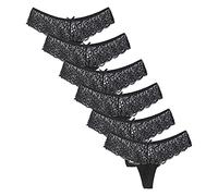 6 Packs Women's Thong G String Trousers Lace Lingerie Soft Seductive Fit Lingerie Underwear Set Multi Pack Ladies Underwear Lace Bikini Panties Silky Comfy Briefs Black