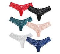 6 Packs Women's Thong G String Trousers Lace Lingerie Soft Seductive Fit Lingerie Underwear Set Multi Pack Ladies Underwear Lace Bikini Panties Silky Comfy Briefs