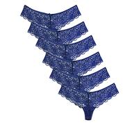6 Packs Women's Thong G String Trousers Lace Lingerie Soft Seductive Fit Lingerie Underwear Set Multi Pack Ladies Underwear Lace Bikini Panties Silky Comfy Briefs Blue