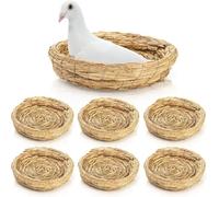 6 Packs Woven Straw Bird Nests, 8" Flat Base Spawning Nest, Small Animal Breeding Bed Hatch House Cage Accessories for Dove Pigeon Parrot Cuckoo Rabbits Chinchillas Hamster (A1)