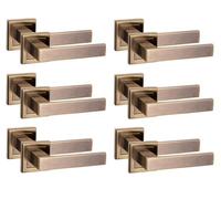 6 Pair Delta Design Square Rose Door Handles Antique Brass Finish - Golden Grace