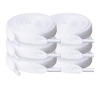 6 Pair Flat Trainer Shoe Laces White, 8mm Wide Laces Replacement for Sport, 120cm Thick High Top Laces, Premium Trainer Shoe String, Fine Weave Flat ShoeLace for Sneakers Athletic Running (White)