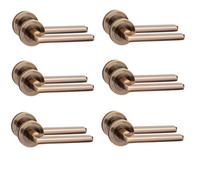 6 Pair Leon Design Door Handles Antique Brass Finish - Golden Grace