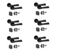 6 Pair Modern Aura Design Matt Black Internal Door Handles Round Rose 3" Ball Bearing Hinges And 2.5" Tubular Latch - Golden Grace