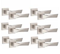 6 Pair Modern Aura Design Satin Nickel Premium Internal Door Handles Square Rose - Golden Grace
