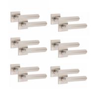 6 Pair Modern Lima Design Satin Nickel Premium Internal Door Handles Square Rose - Golden Grace
