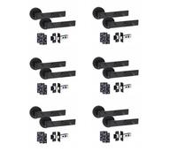 6 Pair Modern Nova Design Matt Black Internal Door Handles Round Rose 3" Ball Bearing Hinges And 2.5" Tubular Latch - Golden Grace