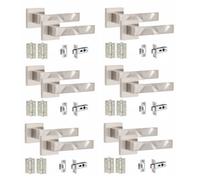 6 Pair Modern Nova Design Satin Nickel Premium Internal Door Handles Square Rose - Golden Grace