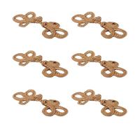 6 Pair/Pack Light Brown Chinese Knots Frog Buttons Closure Sewing Fastners W=2'' L=5'' Hook & Eye Three Loops Design Ideal for Coats Capes Sweater Jackets Renaissance Costumes Outfit Handmade DIY