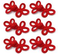 6 Pair/Pack Red Chinese Knots Frog Buttons Closure Sewing Fastners W=1,4'' L=2,4'' Hook & Eye Three Loops Design Ideal for Coats Capes Sweater Jackets Renaissance Costumes Outfit Handmade DIY Craft