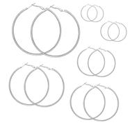 6 Pair Silver Hoop Earrings for Women - Stainless Steel Large Silver Hoop Earrings Set - Hypoallergenic Big Ornaments - Silver Ornaments for Women and Girls - 15/20/30/40/50/60mm