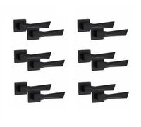 6 Pair Square Aura Design Matt Black Premium Internal Door Handles Square Rose - Golden Grace