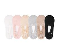 6 Pair Women's Lace Sock Slippers 8.27in Low-Cut Invisible Socks Non-Slip Breathable Summer Socks,Black Grey Nude Pink White