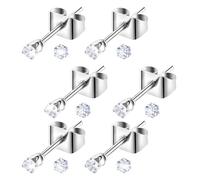 6 Pairs 2mm Small Cubic Zirconia Stud Earrings Tiny Diamond Stud Earrings Women's Stainless Steel Round Clear CZ Earrings for Men Women Dainty Cartilage Earring Stud Set
