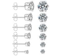 6 Pairs,3-8mm Stud Earrings Set Stainless Steel Stud Earrings Set Hypoallergenic Cubic Zirconia for Women