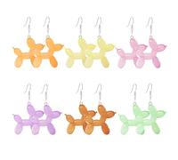 6 Pairs 3D Balloon Dog Earrings for Women Cute Funny Charm 3D Colorful Lifelike Cartoon Poodle Dog Earrings Animal Lover Jewelry, M, Acrylic, No Gemstone