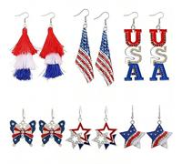 6 Pairs 4th of July Earrings,Red White Blue Flag Dangle Stud Earrings Patriotic Jewelry for Women Holiday Festive Decorations Drop Earring Ideal for Labor Day Independence Day Parade Party Gift