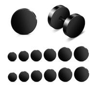 6 Pairs Black Stud Earrings for Women & Men - Flat Back Surgical Steel Ear Studs 4mm 5mm 6mm 7mm 8mm 10mm - Minimalist Everyday Earrings