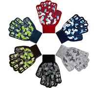 6 Pairs Boys Girls Magic Stretch Gripper Gloves Winter Knitted Full Finger Gloves for 4-8 Years Old Kids, 6 Styles