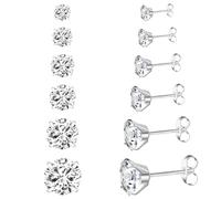 6 Pairs Butterfly Earring Stud Set for Women Men,316L Hypoallergenic Cubic Zirconia Earrings Stainless Steel CZ Earrings 3-8mm (Butterfly Lock), middle size, Hypoallergenic surgical steel, Cubic