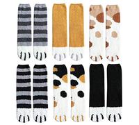 6 Pairs Cat Paws Socks Women Warm Slipper Sock Winter Fluffy Microfiber Socks Casual Home Sleeping Fuzzy Cozy on Toes Sock Mixed Style