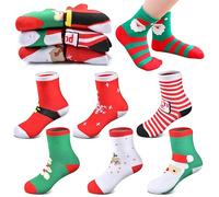 6 Pairs Children Christmas Socks, Warm Thick Winter Boot Socks for Kids & Toddlers (6-8 Years), Thermal Walking Hiking Socks with Fun Xmas Patterns, Cotton Crew Socks for Boys & Girls