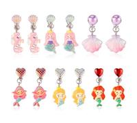 6 Pairs Colorful Clip On Drop Earrings, Sea Animal Clip On Earrings Mermaid Shell Seahorse Non-Pierced Clip On Princess Earrings for Dress Up Princess Jewelry Accessories