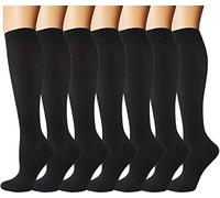 6 Pairs Compression Socks for Men and Women 20-30 mmHg Nursing Athletic Travel Flight Socks Shin Splints Knee High (XXL, Black-7 Pairs)