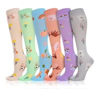 6 pairs Compression Socks for Women, Ladies Womens Compression Sock Flight Socks for Athletic Running Sports Cycling Travel Flying Pregnancy Nurses, Colorful Animals, L-XL