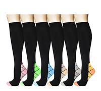 6 Pairs Compression Socks for Women & Men 15-20 mmhg Graduated Compression Stockings for Blood Circulation Support Socks for Varicose Veins Running Flight Travel Athletics Medical Nurse Pregnancy