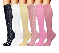 6 Pairs Compression Socks for Women & Men 15-20 mmhg Graduated Compression Stockings for Blood Circulation Support Socks for Varicose Veins Running Flight Travel (bodian pink, S/M)