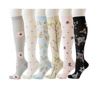 6 Pairs Compression Socks for Women Men 15-20 mmhg Knee High, Womens Compression Socks Compression Stockings for Women Men, Flowers, L/XL