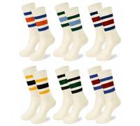 6 Pairs Crew Sport Socks Women Men Striped Unisex Athletic Socks,Breathable Sport Casual Sock for Ladies Girls,Retro Cotton Double Colorful Stripes Sock for Gym Leisure Running Workouts,Size 4-7.5
