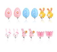 6 Pairs Cute Clip On Earrings for Kids, Easter Egg Rabbit Bunny Butterfly Stick Non-Pierced Earrings Easter Jewelry for Toddlers Kids Girls Party Gift (6 Styles)