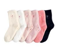 6 Pairs Cute Fluffy Socks with Large Bows, Fluffy Socks Women Warm Thick Furry Material Suitable for Ladies and Women, Cold Winter Home Wear, Soft Sleep Use and Gifting to Family and Friends