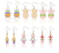 6 Pairs Easter Earrings, 6 Styles Cute Bunny Earrings Dangle Colorful Egg Drop Earring Happy Easter Earrings Resurrection Rabbit Pendant Earring Set for Women Holiday Party