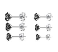 6 Pairs FlatBack Stud Earrings for Women Hypoallergenic Stainless Steel Black CZ Ear Studs 3-8MM Minimalist Everyday Jewelry for Multiple Piercings Comfort Fit for Sleeping