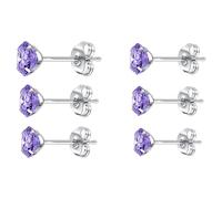 6 Pairs FlatBack Stud Earrings for Women Hypoallergenic Stainless Steel Purple CZ Ear Studs 3-8MM Minimalist Everyday Jewelry for Multiple Piercings Comfort Fit for Sleeping