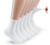 6 Pairs Frilly Socks,White Middle Tube Cotton Soft Ruffle Socks Women, Casual Cute Breathable Womens Frilly Ankle Socks