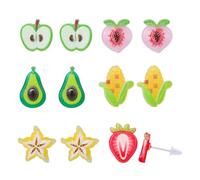 6 Pairs Fruit Earrings Studs, Adorable Plastic Earrings for Sensitive Ears Cute Strawberry Starfruit Corn Avocado Ear Jewelry for Women