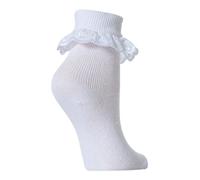 6 Pairs Girls Jolie Fille Frilly Lace School Ankle White Socks - 7 Sizes