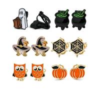 6 Pairs Halloween Clip On Earrings for Non-Pierced Ears | Pumpkin Ghost Bat Spider, Skeleton Designs, Costume Jewelry, Women's Holiday Set, No Piercing Needed