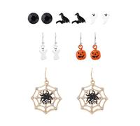 6 Pairs Halloween Earrings Set for Women & Men, Pumpkin Spider-Web Ghost Crow Stud & Dangle Earrings Spooky Holiday Jewelry for Halloween Party Costume Accessories