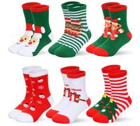 6 Pairs Kids Christmas Socks, Winter Warm Cute Super Soft Cotton Knit Xmas Print Socks Kids Slipper Socks for Toddler Children Girls Boys
