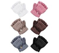 6 Pairs Kids Fingerless Gloves Winter Convertible Flip Top Gloves Warm Knitted Mitten with Cover for Toddler Boys Girl(1-4 Years,Multicolored)