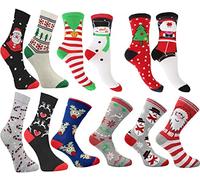6 Pairs Ladies Festive Christmas Novelty Reindeer Character Socks 4-8