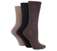 6 Pairs Ladies Plain Brown Mixture Gentle Grip Everyday Cotton Socks, Size 4-8