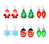 6 Pairs LED Christmas Drop Earring Light up Flashing Santa Earrings Luminous Snowman Snowflake Bulb Christmas Tree Earrings for Women Girl Jewelry Gift